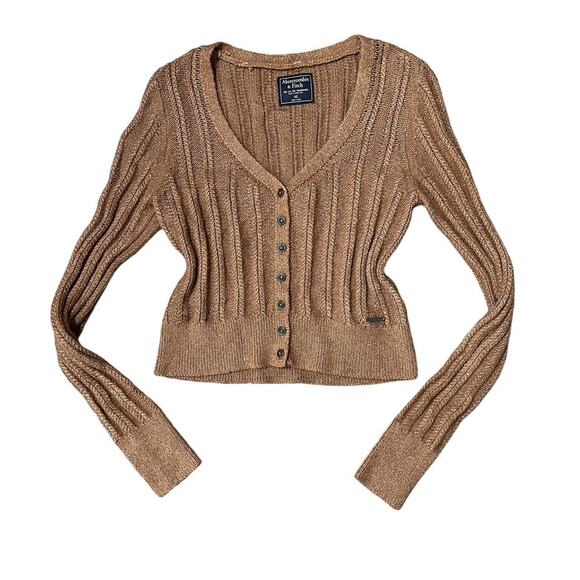 VTG Y2K Abercrombie & Fitch Light Brown Button Up Long Sleeve Cardigan XS - Picture 1 of 8